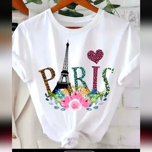 NEW! Chic LEOPARD PRINT Eiffel Tower Paris Graphic T-Shirt Medium